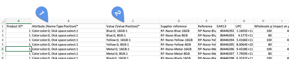 Declination import file template in PrestaShop 1.6 or 1. 7
